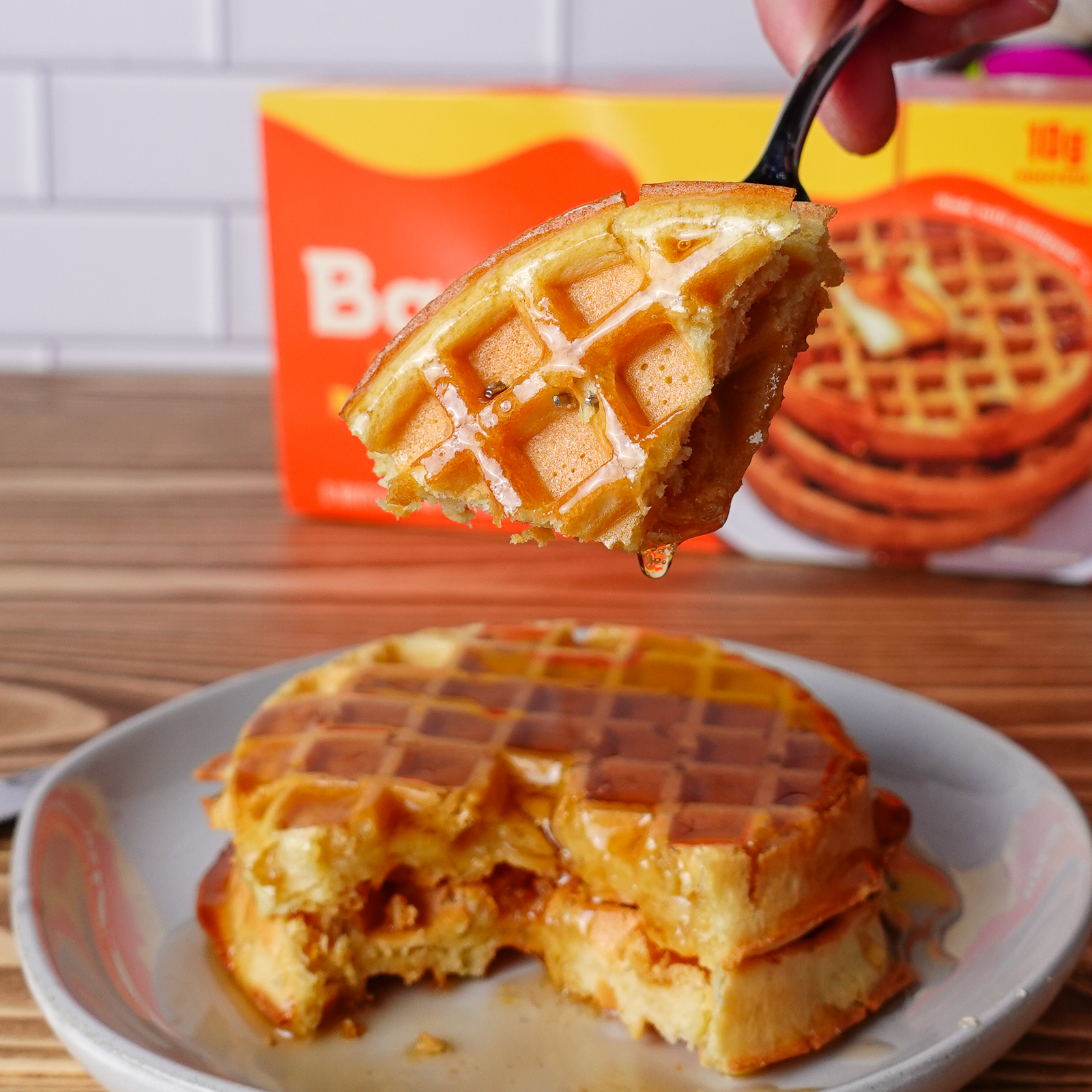 Banza waffles on fork