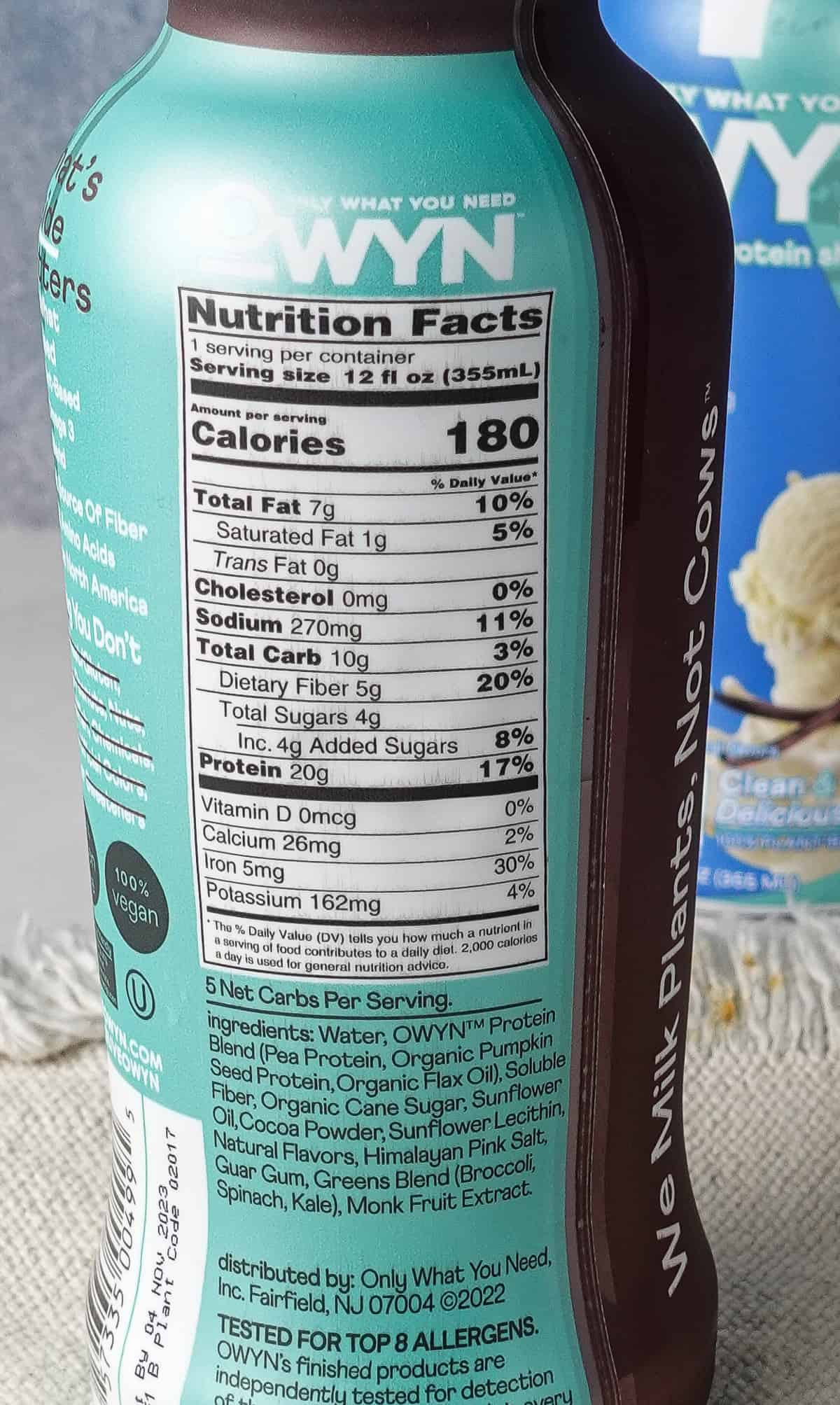 OWYN Nutrition Facts