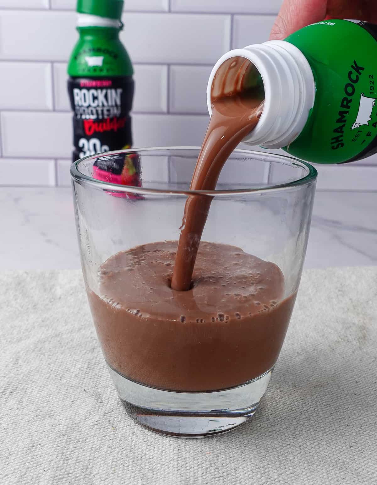 Pouring chocolate rockin protein shake