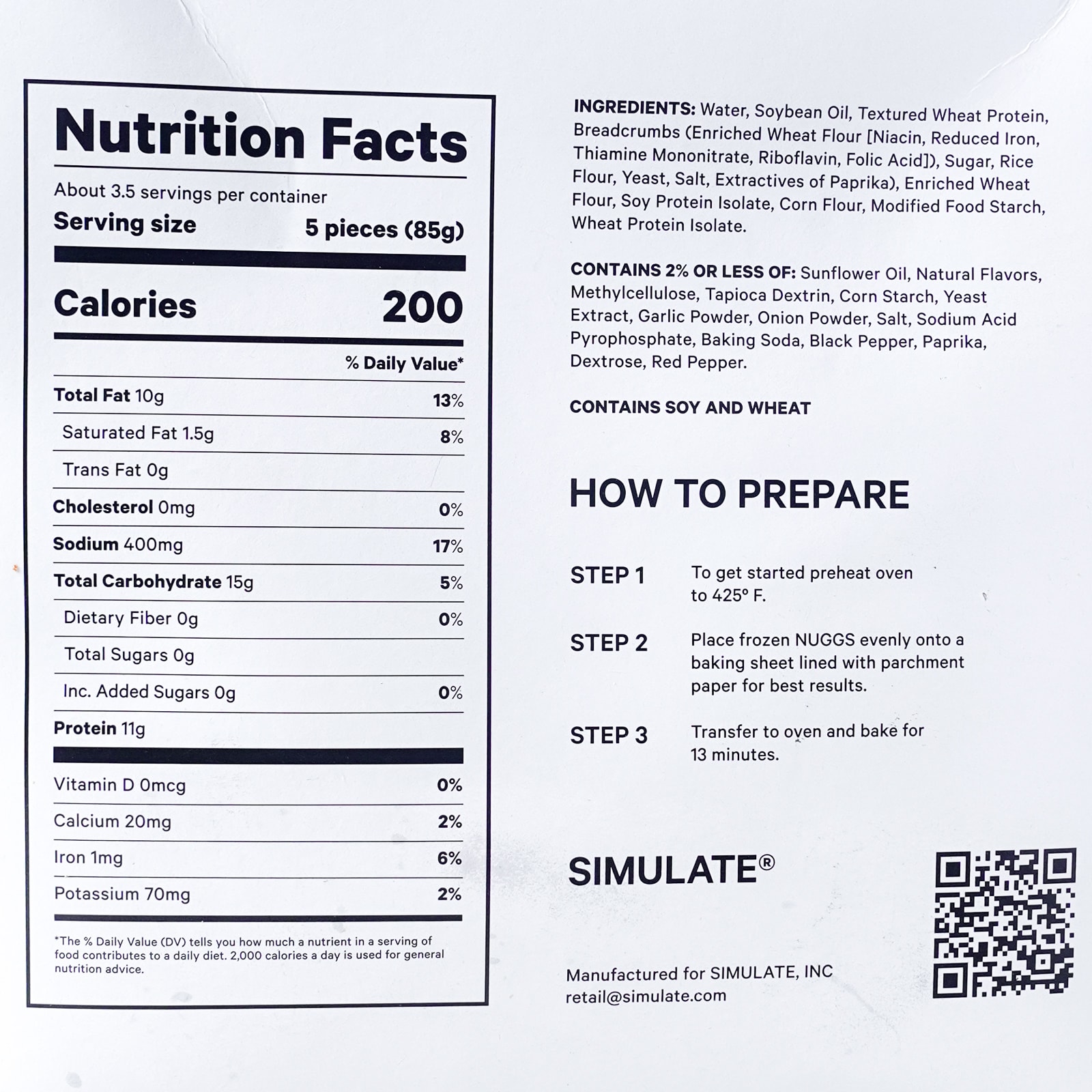 Nuggs nutrition facts